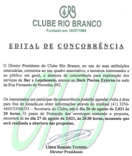 EDITAL – Clube Rio Branco